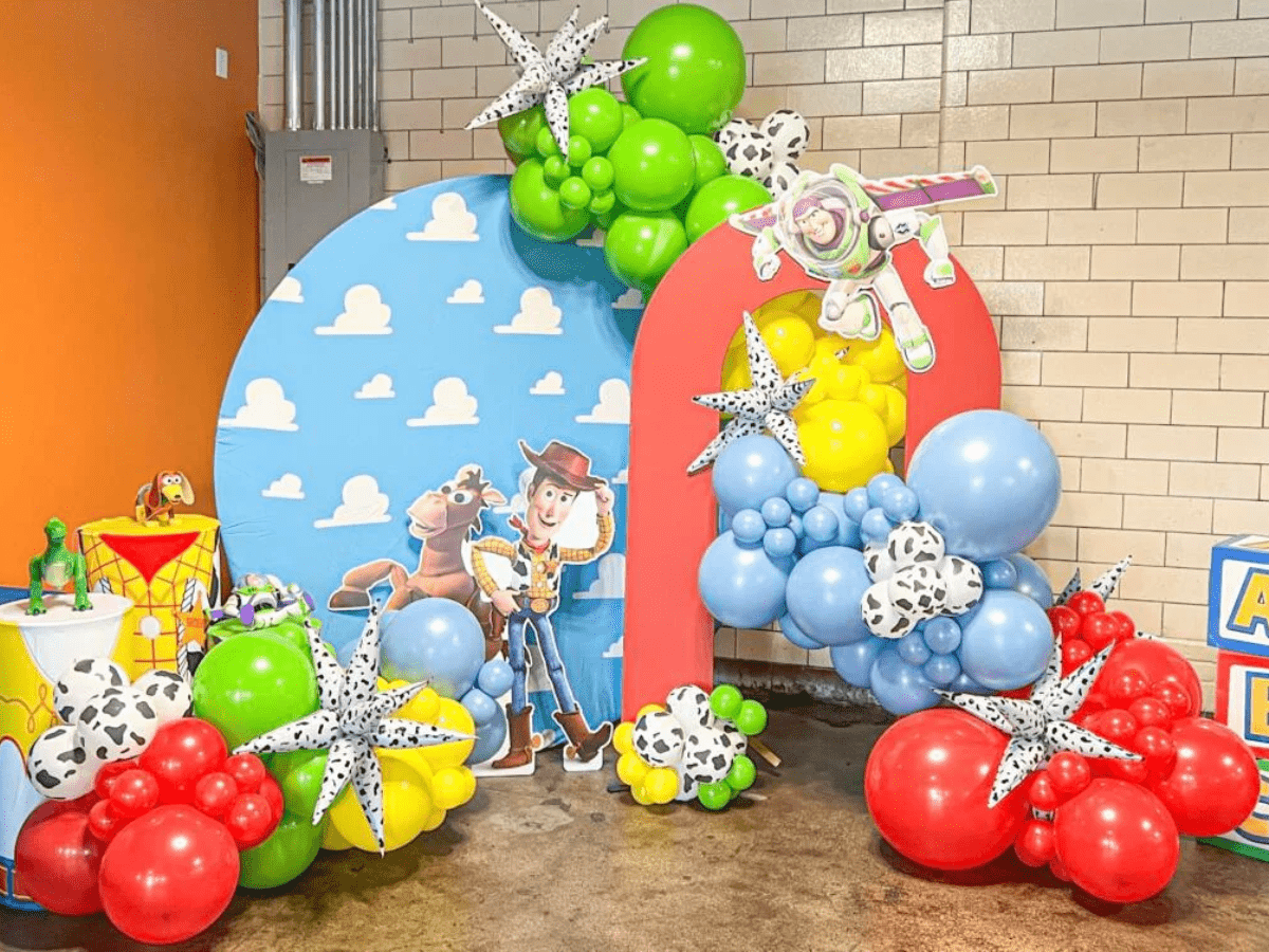 Home 8 Colorful kids party balloon decoration at home with themed balloon setup